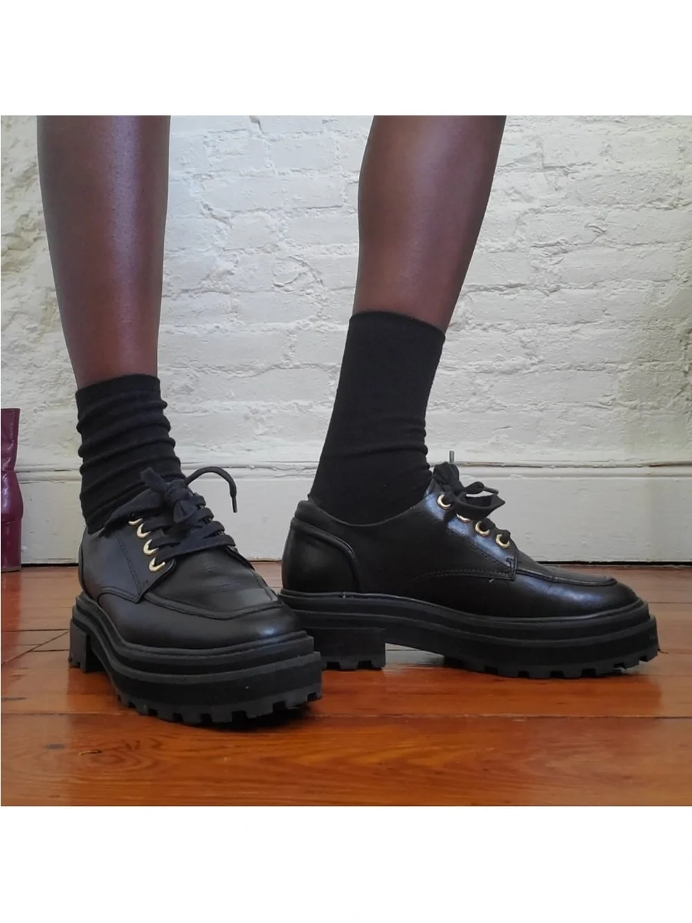 NWT SCHUTZ Black Bethie Platform Leather Oxfords Sz 7.5B